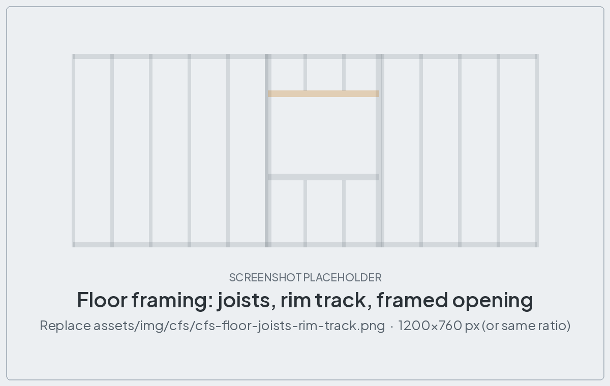 Cold-formed steel floor framing in Revit with joists, rim track and a framed opening