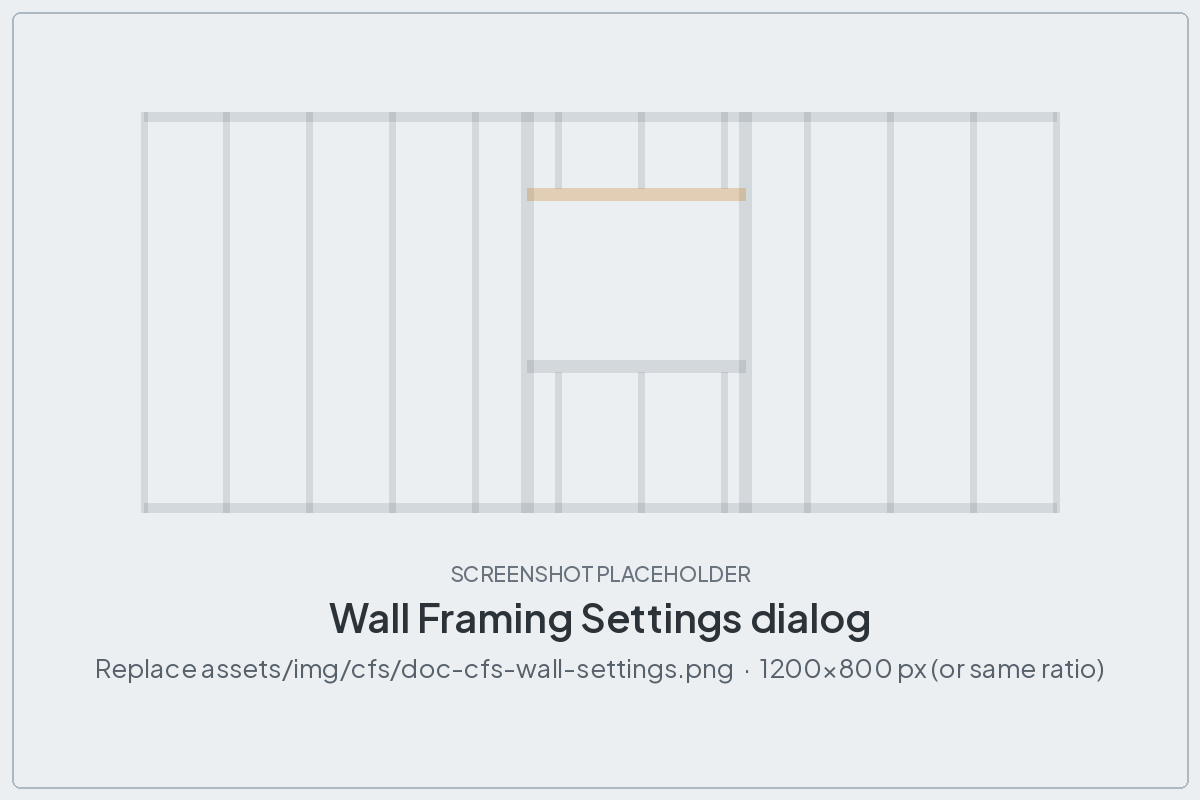 Wall Framing Settings dialog of the CFS Framing plugin