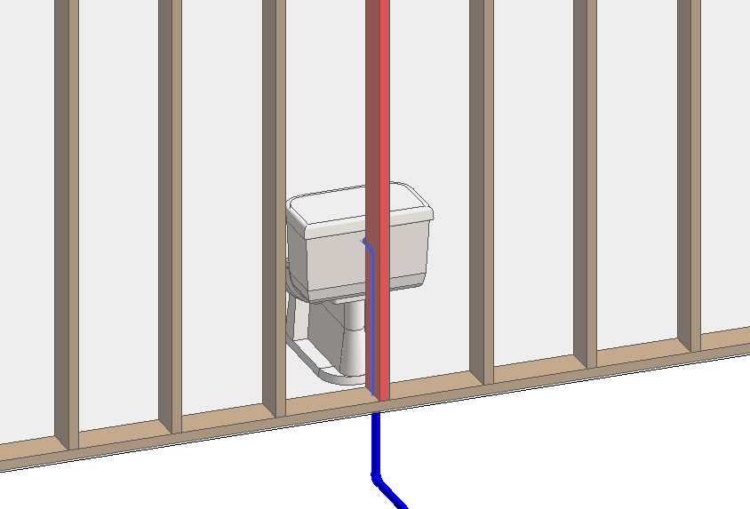 A wall elevation or 3D view showing a shifted stud with a visible gap at the original station and the new stud position highlighted