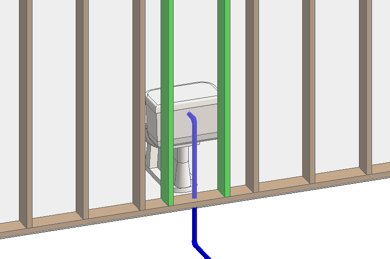 A wall elevation or 3D view showing a shifted stud with a visible gap at the original station and the new stud position highlighted