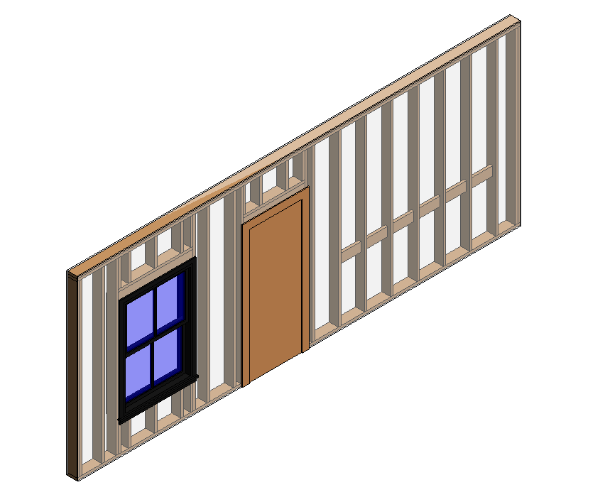 Assembled framed wall in Revit with window and door openings